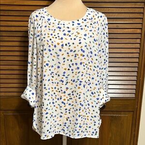 Serein Women's Multicolor Print 3/4 Cuff Sleeve Back Zipper Top Size M